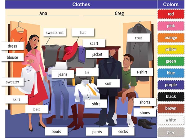 پوشاک و رنگها در انگلیسی