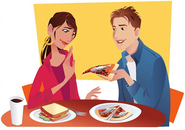 مرد و زن درحال غذا خوردن